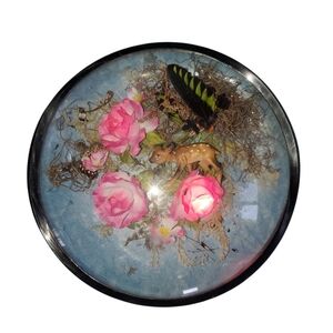 Vintage Forest Themed Clear Glass Dome With Light Up Flowers